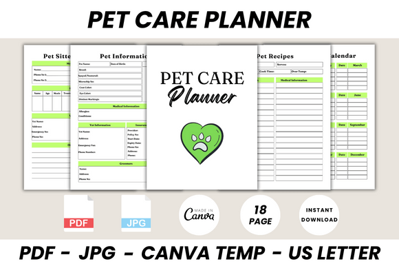Download Pet Care Planner Canva Template - Pet care Collection