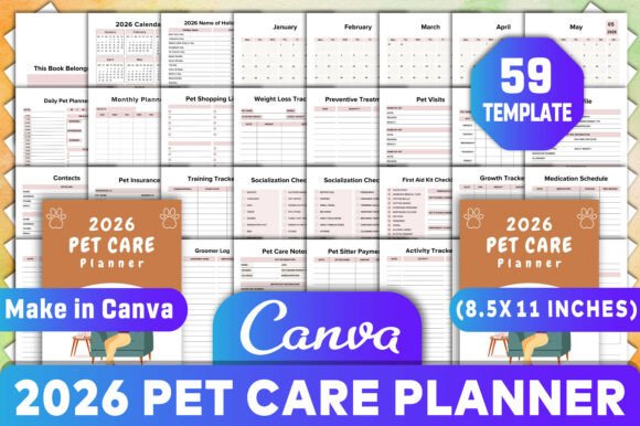 Download 2026 Pet Care Planner Canva Kdp - Pet care Collection