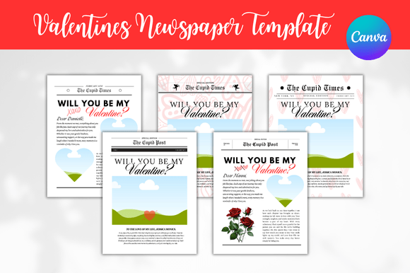 Download 5 Valentines Newspaper Canva Bundle - Canva bundle Collection
